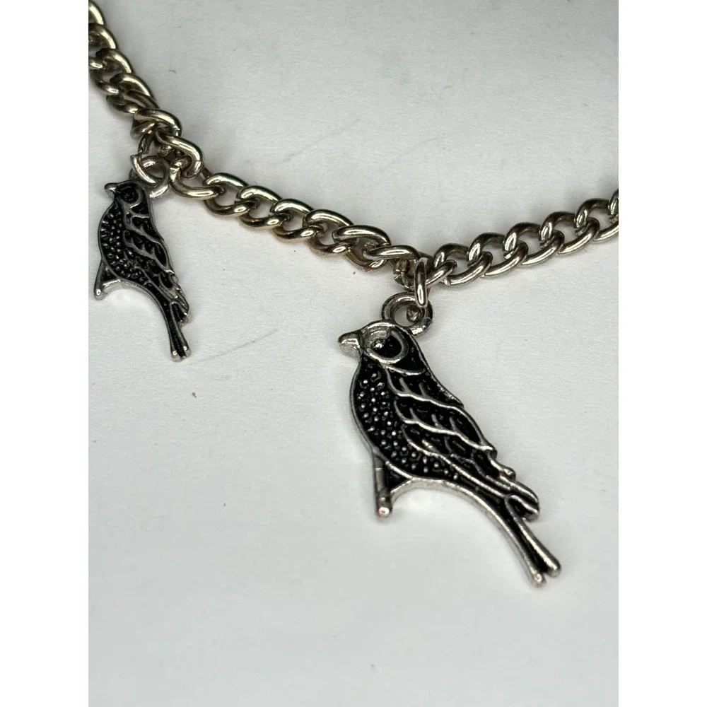 Raven Bird Charm Bracelet Silver Tone Adjustable 7.5-9
